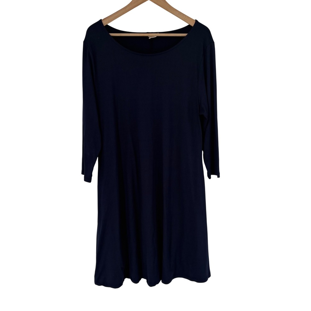 Yelete Womens Knit Swing Dress 2XL Navy Scoop Neck A-Line Jersey Minimal Capsule